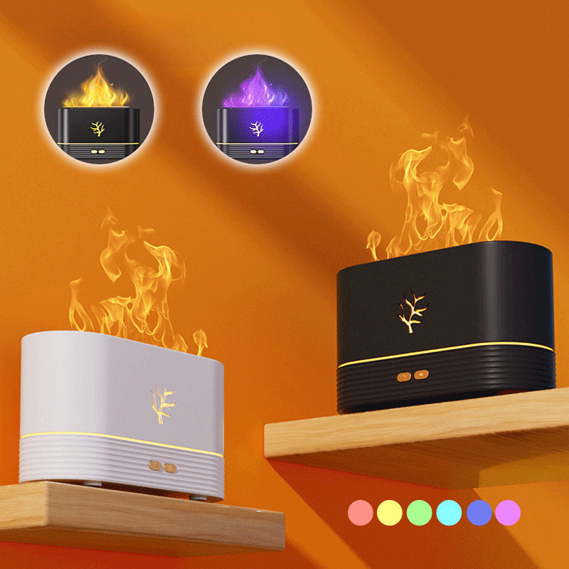 Flame LED USB humidifier with realistic flame effect for aromatherapy and relaxation