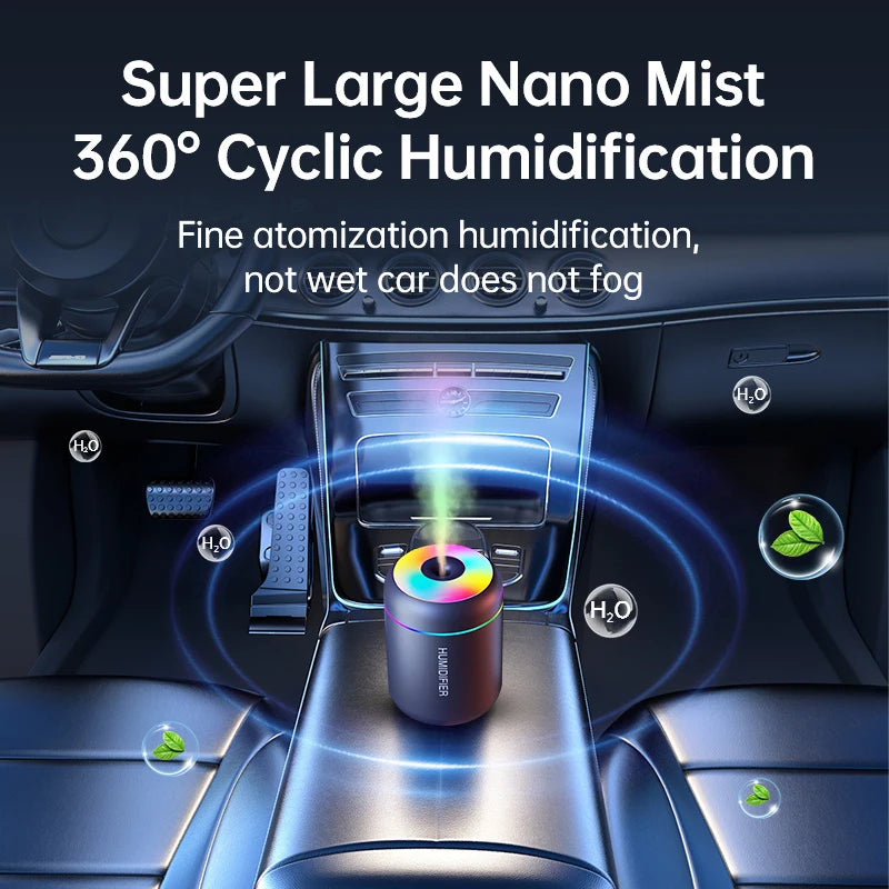 Mini humidifier with LED lights creating relaxing ambiance for home or Car