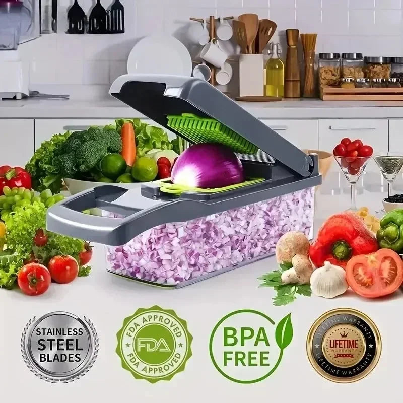 Stainless steel blade vegetable chopper and food dicer for fruits and vegetables