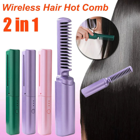 Professional Wireless Hair Straightener & Curling Brush (Hair Styling Tools)