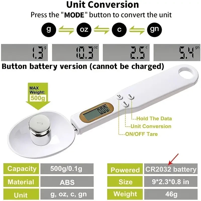 Mini Weight Measure Spoon with Digital  Food Scale 0.1-500g