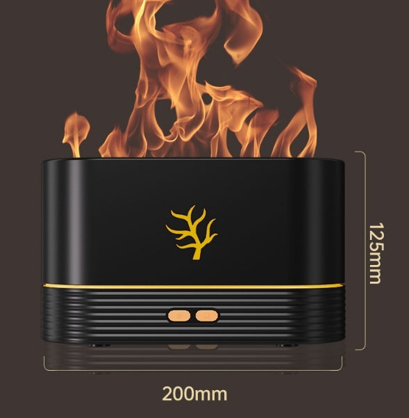 LED flame humidifier lamp creating cozy mood lighting for bedroom and living room