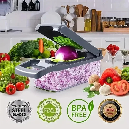 Stainless steel blade vegetable chopper and food dicer for fruits and vegetables